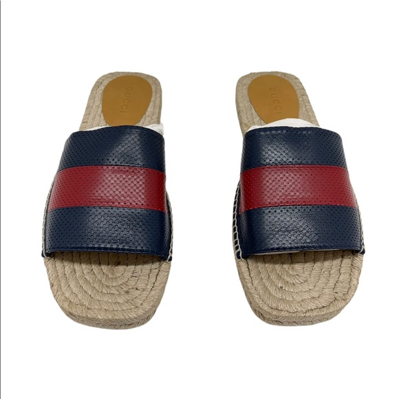 Gucci Web Signature Leather Men’s Slides - Picture 6 of 12